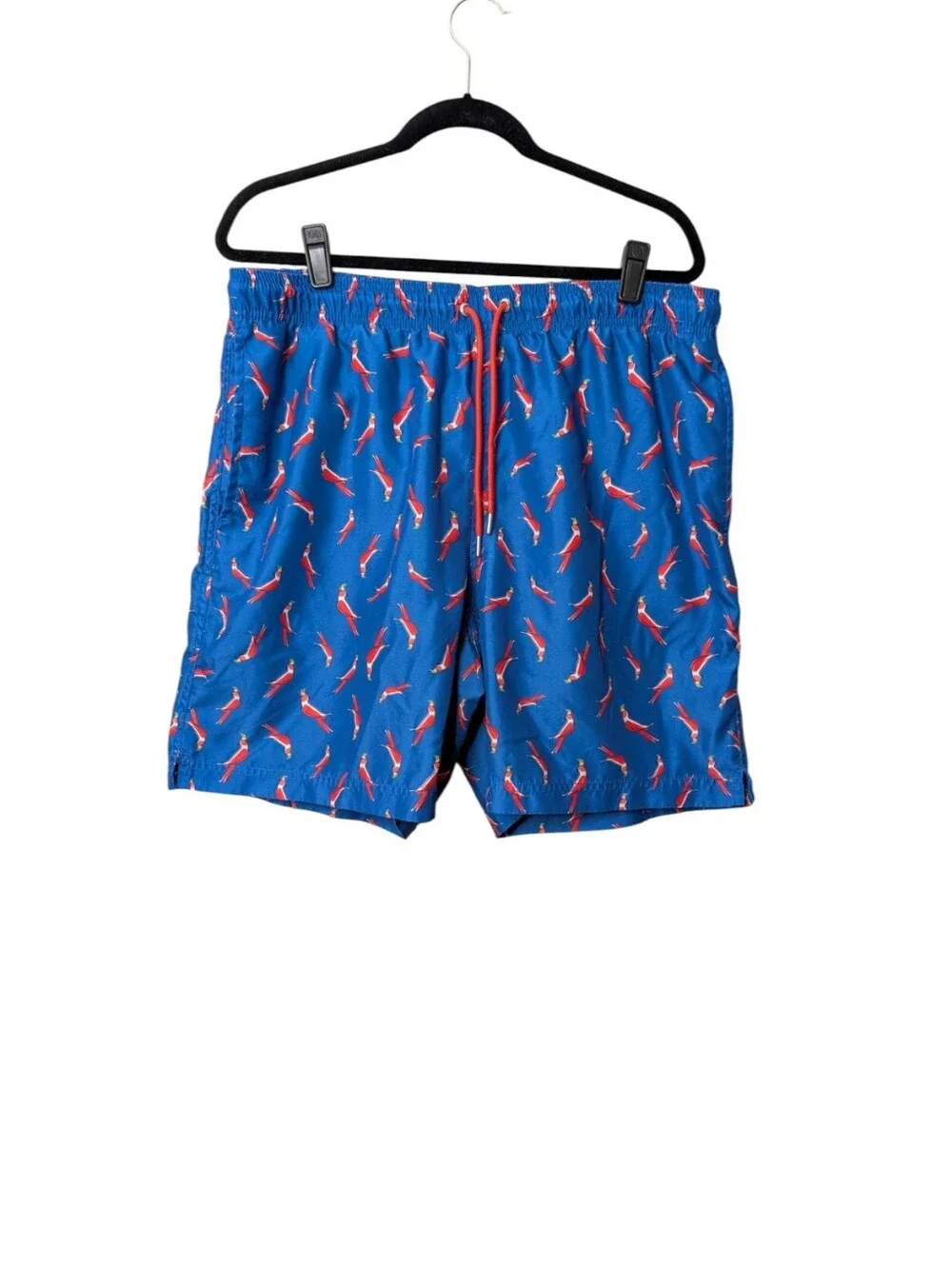 Lands' End Men's Blue Swim shorts Trunks Parrot Bird Print tropical size Large